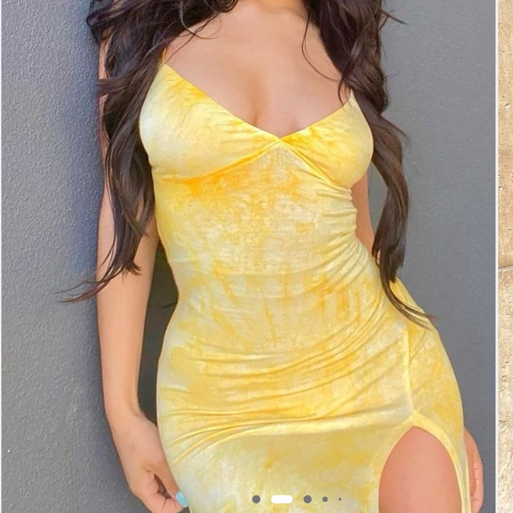 NWOT Fashion Nova Yellow Tie-Dye Slip Maxi Dress Size Medium - Picture 4 of 6